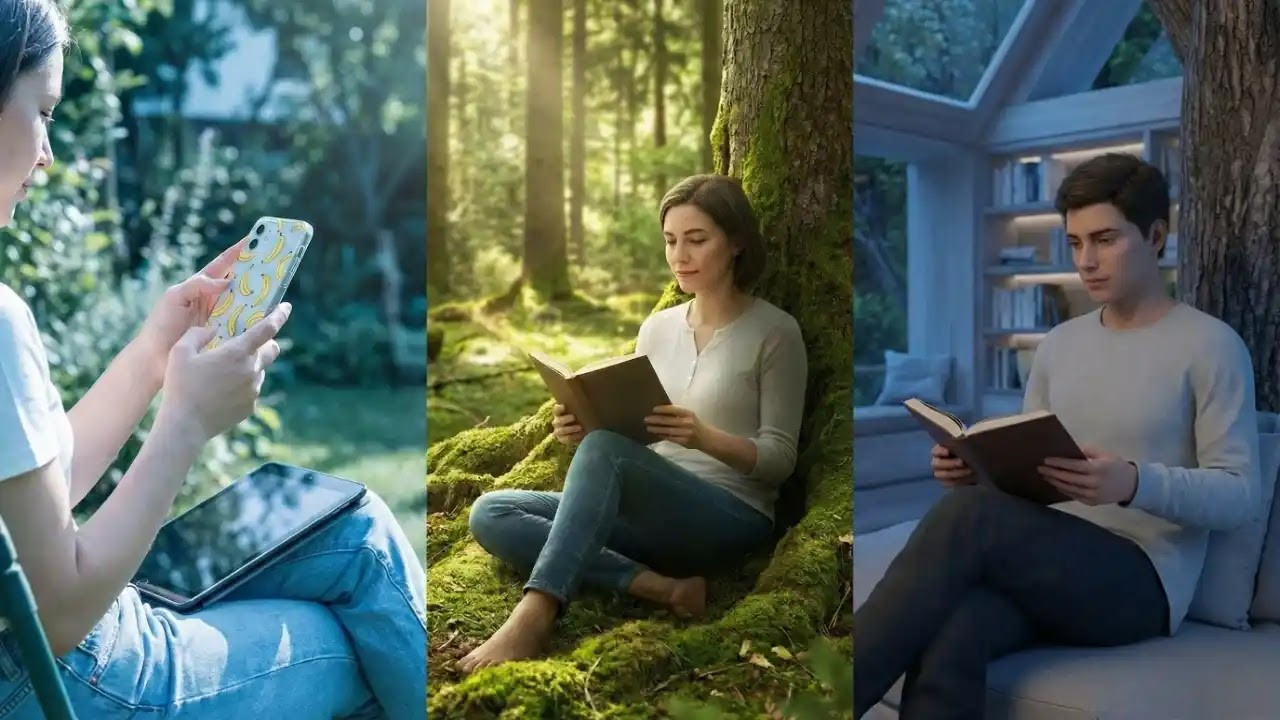 Google Gemini AI Photo Prompt: Realistic Reading Pose with Your Face in a Natural Cool 3D Environment